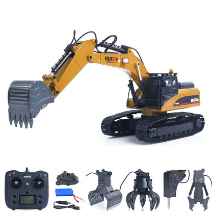 Fast Shipping HUINA New Upgrade 580 1/14 Metal Excavator Model Engineering Vehicle Electric Ball Grabber 360 Rotating Shear Claw Sound Lights