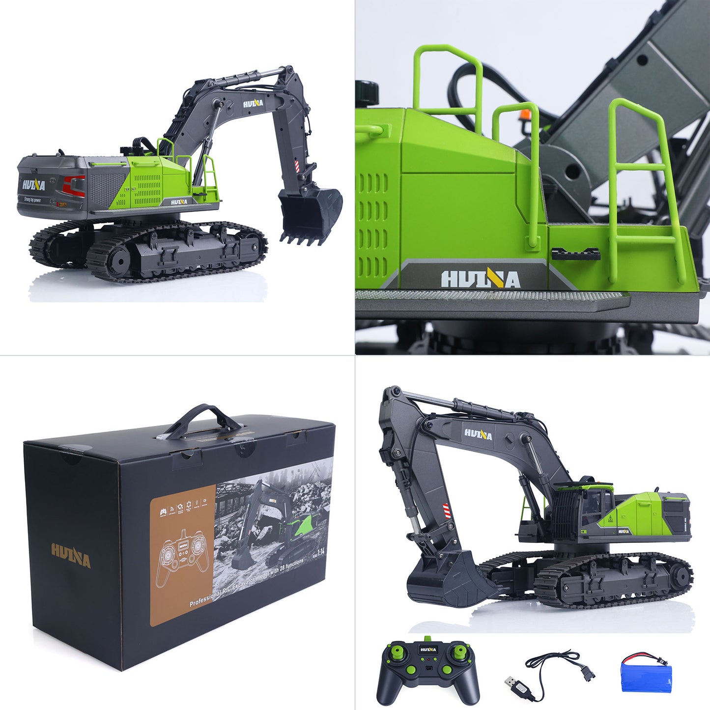 US STOCK HUINA 1/14 593 Toys Model RC Excavator Car Gift Battery 2.4G Remote Control Digger