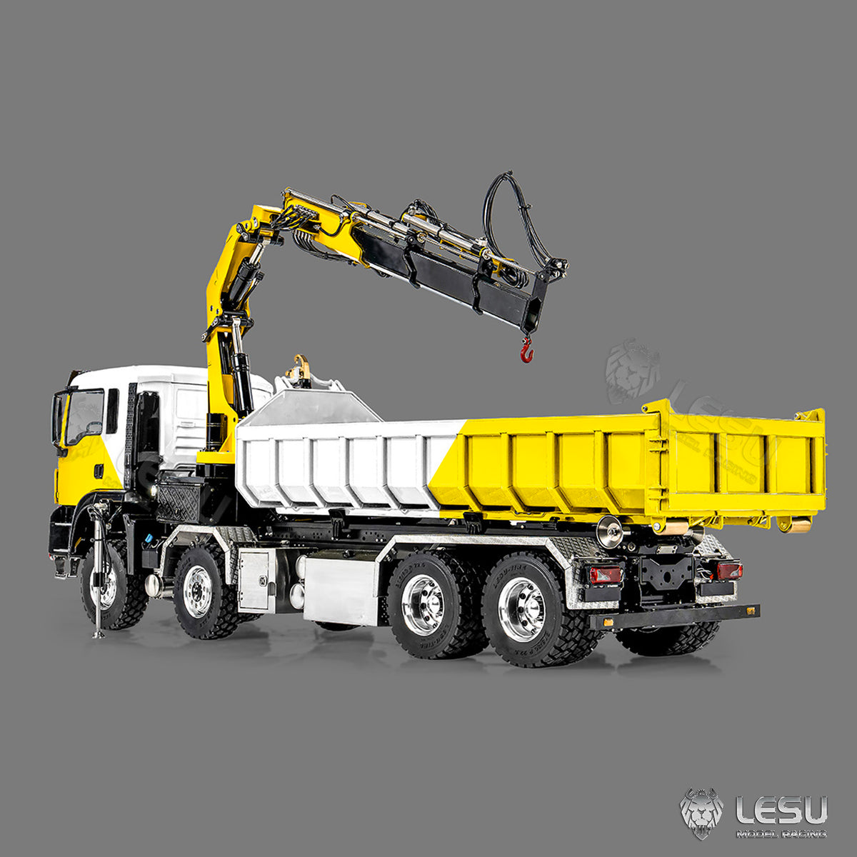 LESU 1/14 Metal RC Hydraulic Hook Lift Dumper Z0124/Z0125 8x8 Crane Dump Truck Model with 3 Speed Transmission LED Lights Sound System