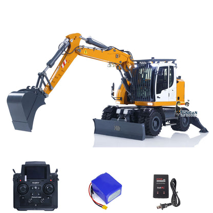 CUT Model 1/14 Remote Control Hydraulic Wheeled Excavator 3Arms LR914 8CH Valve Metal RC Digger Flysky PL18EV Lite Radio RTR