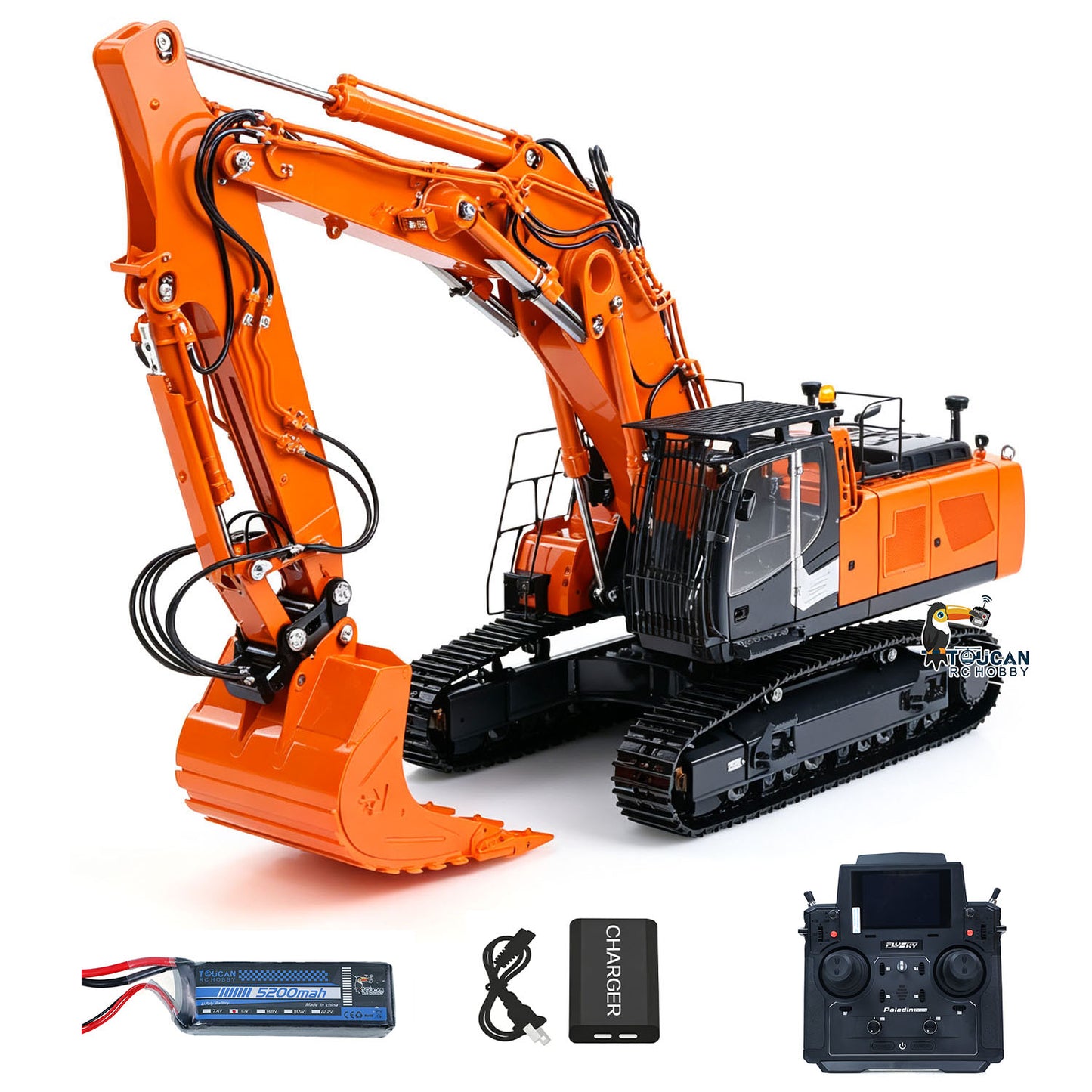 LESU 1/14 Metal RC Hydraulic Excavator LR956 7CH 3Arms Digger Quick Coupler Brushless Motor Radio Light Sound Smoke RTR