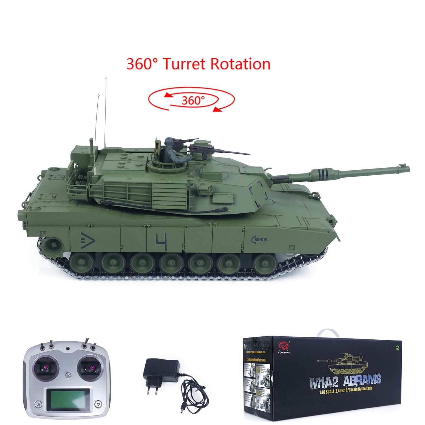 1/16 TOUCAN Remote Control Battle Tank 3918 Abrams M1A2 Metal Gearbox 360 Rotation Barrel Recoil Elevation Laser Aiming Light