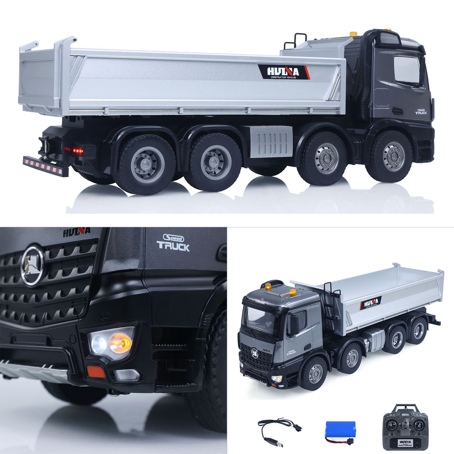 ONLY ONE US STOCK HUINA 1/14 Remote Control Dump Truck 12CH RC Tipper Finished Model Toy Gift RTR Light Sound Effects Radio USB Charging Cable