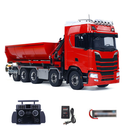 1/14 Remote Control Hydraulic Crane Dumper 10*10 RC Roll On Off Tipper 770S 3Speed U-Shaped Rear Axle Steering Differential Locks Metal Valves