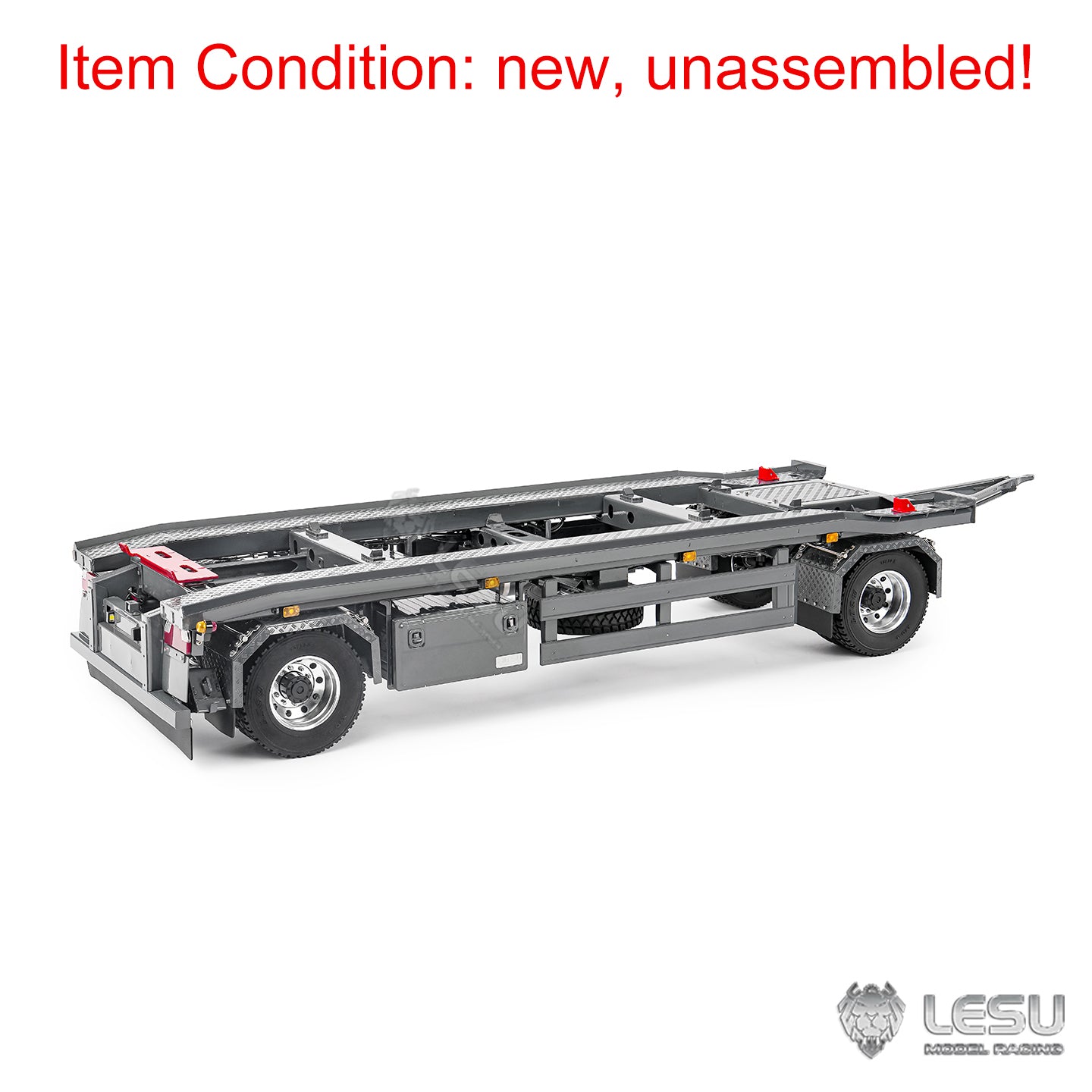 Painted Metal 1/14 RC Trailer A0065 KIT Lights Front Wheel Steerable for LESU Remote Control Hydraulic Roll on off Dumper Tipper