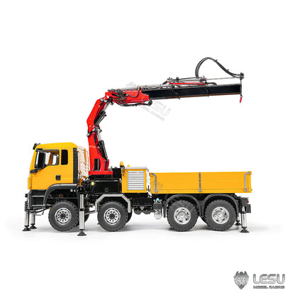 LESU Metal 1/14 RC Hydraulic Crane Truck 8X8 3Speed Remote Control Lorry Model 7CH Valve 6 Outriggers Light Sound Axle Diff Lock