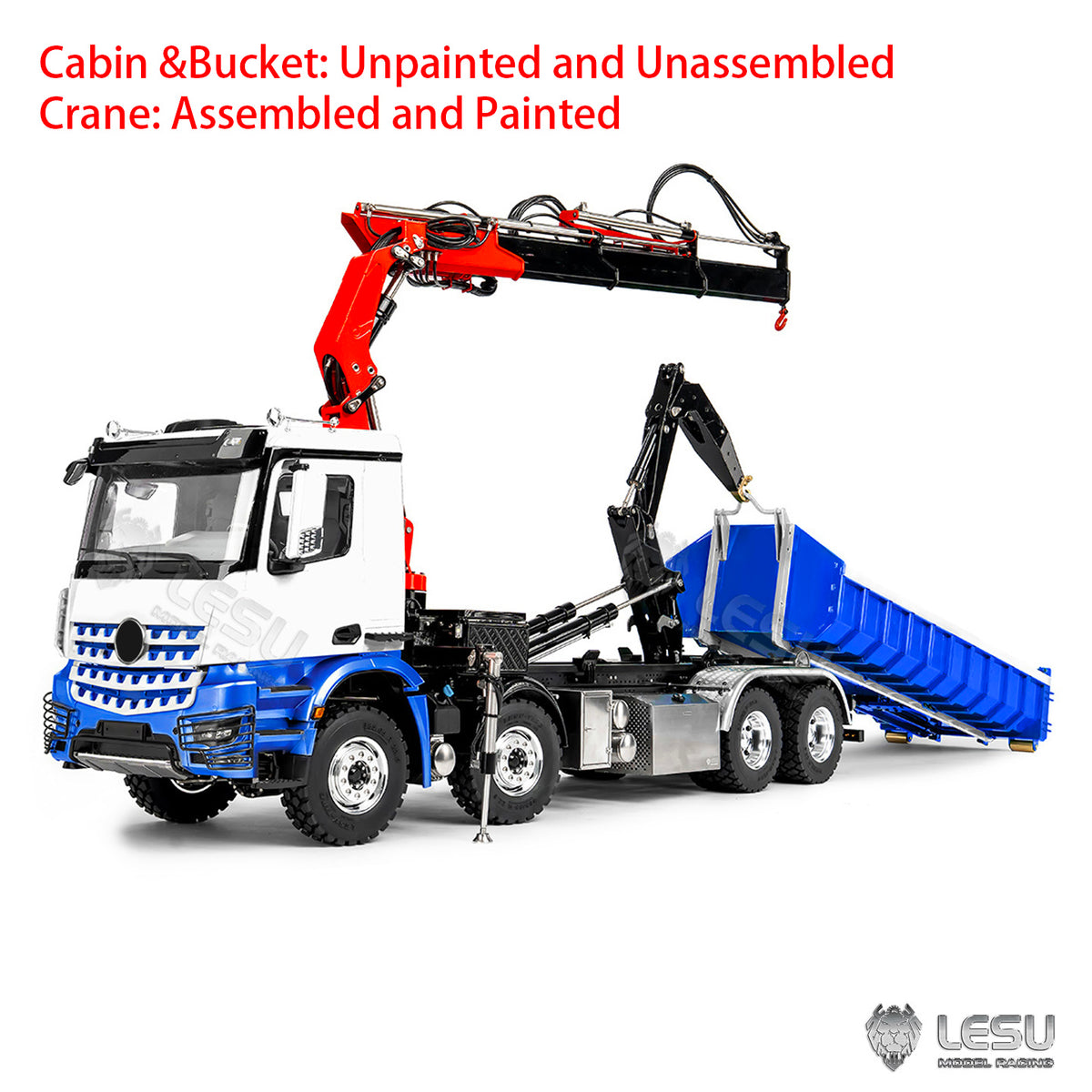 LESU Z0122/Z0123 1/14 Hydraulic RC Crane Dump Truck 8x8 Telescopic/Folding Hook Lift Remote Control Dumper with Metal Chassis 3 Speed Gearbox