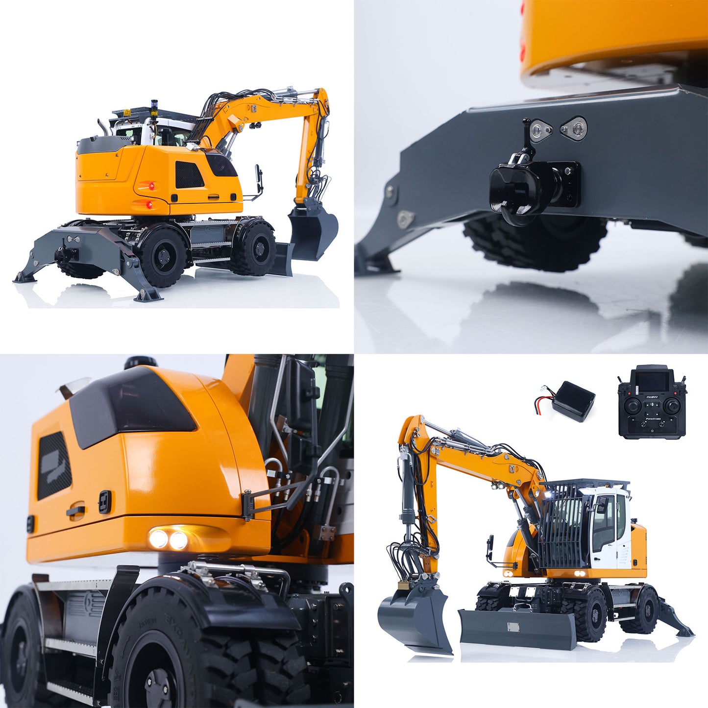 LR914 PRO MAX Metal 4WD 1/14 RC Hydraulic Wheeled Excavator 11-ways Valve Ready to Run Radio Controlled Digger PL18EV Lite Battery Light Sound System
