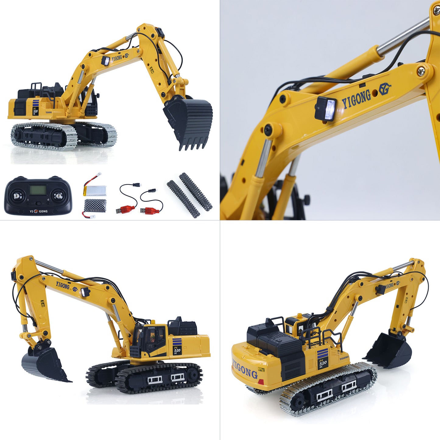 Fast Shipping 1/50 RC Digger PC520 Electric Lifting Radio Control Excavator Engineering Vehicle Metal Tracks Lights Sound Small Toy Collection