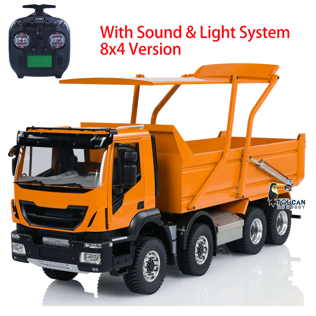 Metal 1/14 8x4 Painted Assembled PNP Hydraulic Flip-over Cover RC Truck Dumper Tipper With Light Sound System