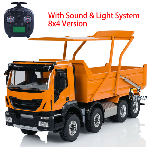 Metal 1/14 8x4 Painted Assembled PNP Hydraulic Flip-over Cover RC Truck Dumper Tipper With Light Sound System
