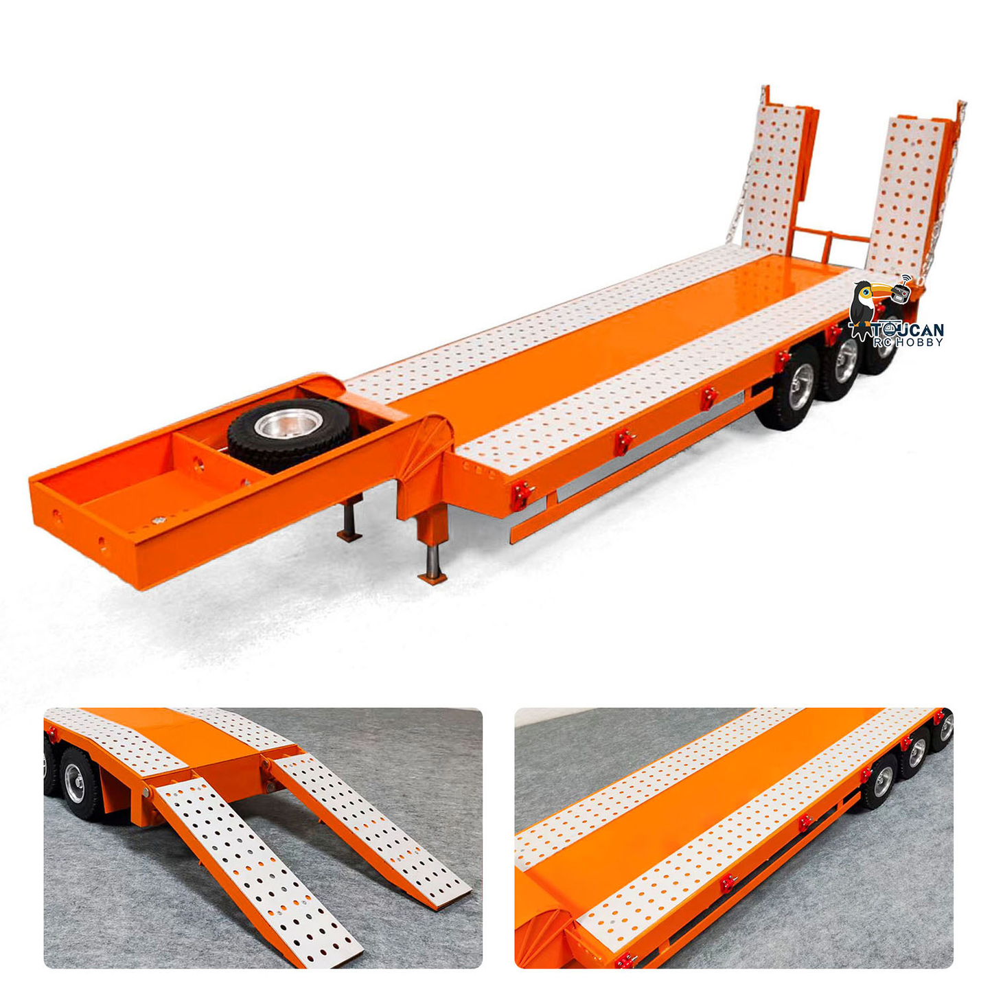 1/14 Metal Trailer 3 Axles 2-section Electric Tailboard for RC Tractor Truck Car