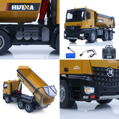 ONLY ONE US STOCK HUINA 1/14 Electric RC Dump Truck 573 Remote Control Tipper Model Vehicle Flowing Water Light Sound Effect 2.4G Radio Battery