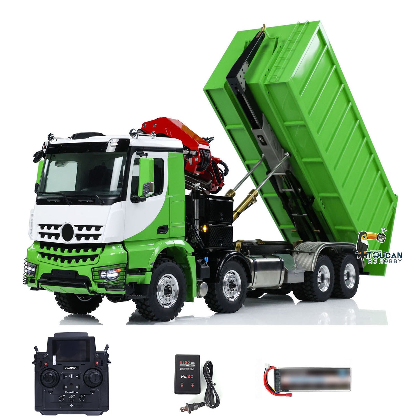 Metal LESU 1/14 RC Hydraulic Crane Dump Truck 8x8 RTR Car 3348 Dumper Waste Bin