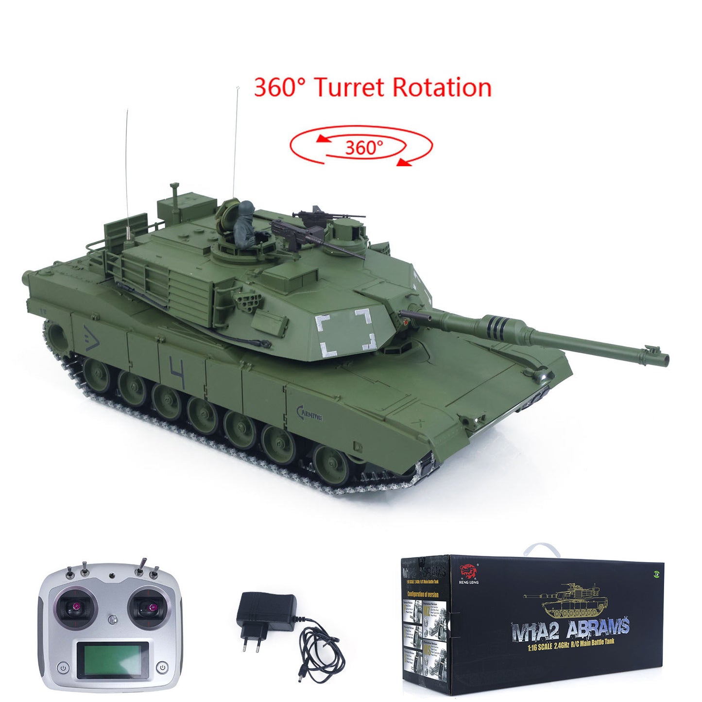 1/16 TOUCAN Remote Control Battle Tank 3918 Abrams M1A2 Metal Gearbox 360 Rotation Barrel Recoil Elevation Laser Aiming Light