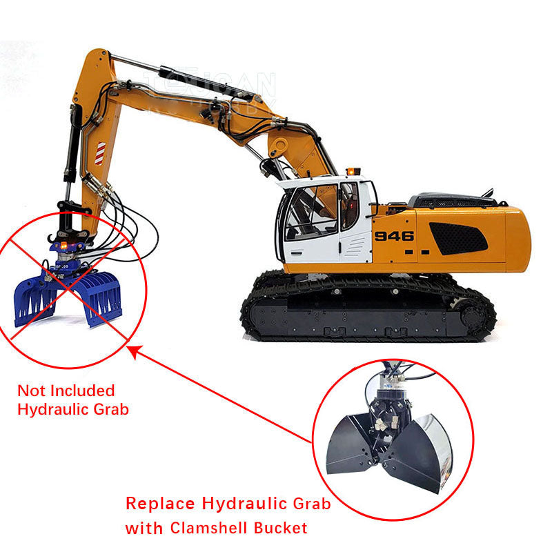 MTM 1/14 946-3 RC 3 Arms Painted Assembled Metal Hydraulic ARTR Tracked Excavator Digger With Ripper Grab Clamshell Bucket