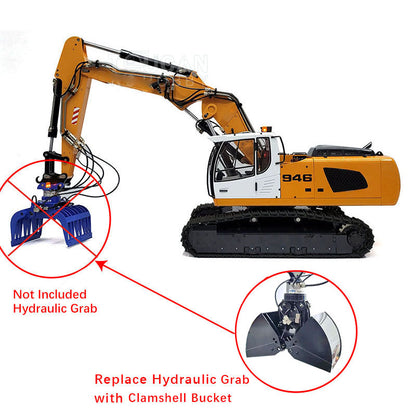 MTM 1/14 946-3 RC 3 Arme lackiert montiert Metall Hydraulische ARTR Raupenbagger Bagger mit Aufreißer Greifer Zweischalengreifer