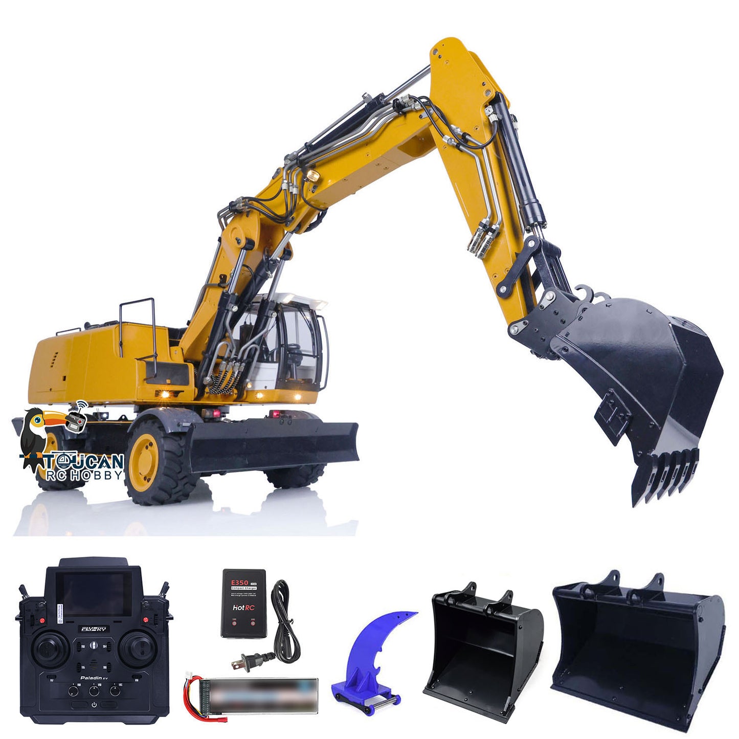 1/14 946-3 Wheeled RC Hydraulic Excavator RC Digger PL18EV Transmitter Tiltable Bucket