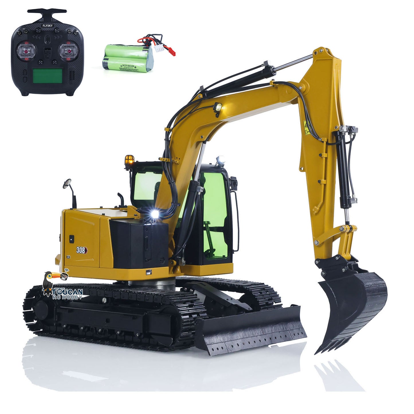 US STOCK Metal 1/14 RC Hydraulic Excavator C308 Radio Controlled Digger Construction Vehicle RTR Model Flysky ST8 Radio Battery