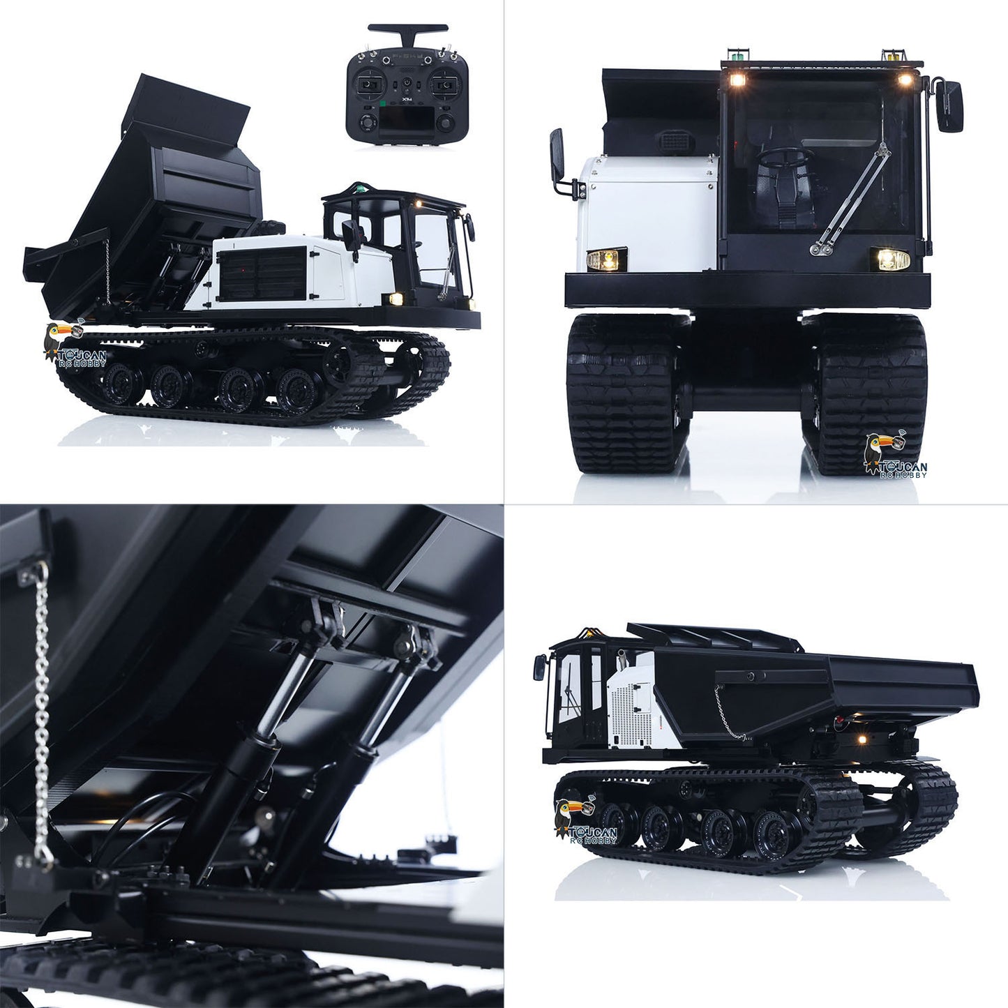 Upgraded Super Frog T14R Panther 1/14 Remote Control Hydraulic Crawler Dumper RC Metal Tracked Tipper Truck Frsky X14 Radio