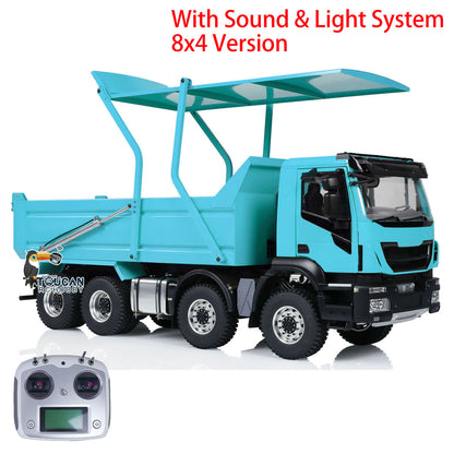 Metal 1/14 8x4 Painted Assembled PNP Hydraulic Flip-over Cover RC Truck Dumper Tipper With Light Sound System