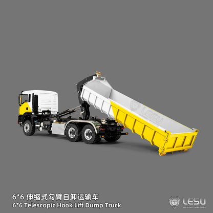 LESU Z0094 Metal 1/14 6x6 Remote Control Hydraulic Dump Truck Telescopic Hook Lift Heavy Duty Engineering Vehicle Light Sound