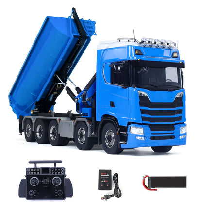 1/14 Remote Control Hydraulic Crane Dumper 10*10 RC Roll On Off Tipper 770S 3Speed U-Shaped Rear Axle Steering Differential Locks Metal Valves