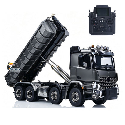 8X8 1/14 Remote Control Hydraulic Roll On Off Dumper 5 Valves RC Full Tipper 3Speed Transmission Light System Sound No Battery