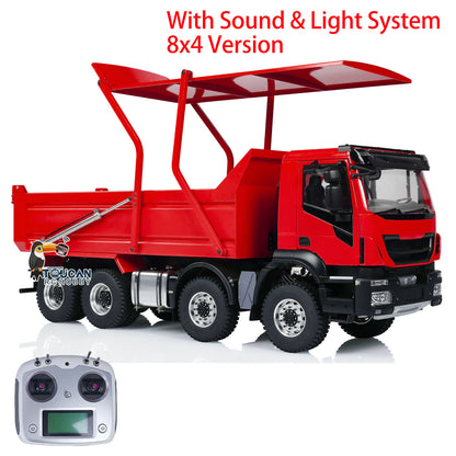 Metal 1/14 8x4 Painted Assembled PNP Hydraulic Flip-over Cover RC Truck Dumper Tipper With Light Sound System