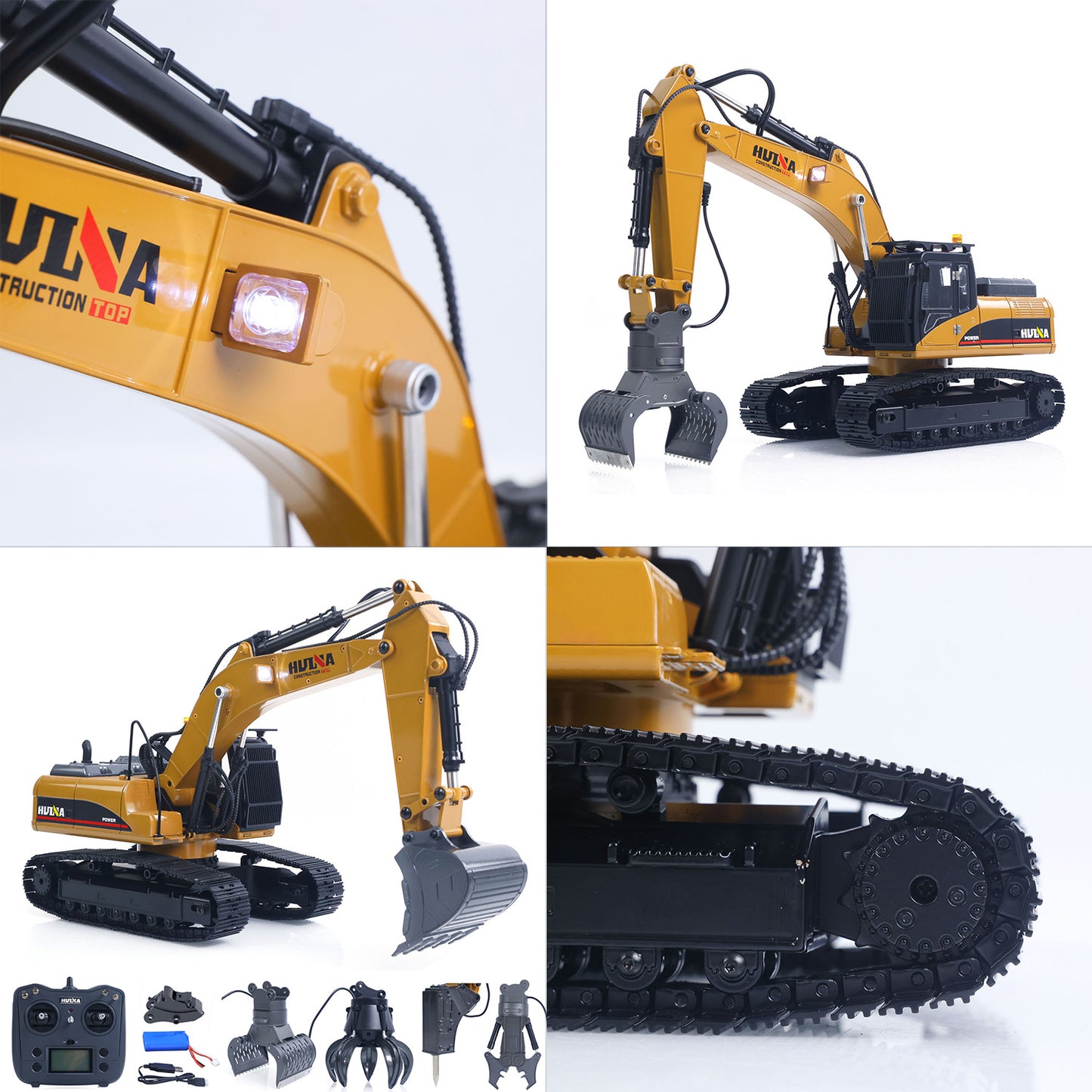 US STOCK HUINA New Upgrade 580 1/14 Metal Excavator Model Engineering Vehicle Electric Ball Grabber 360 Rotating Shear Claw Sound Lights