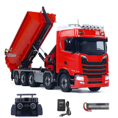 1/14 Remote Control Hydraulic Crane Dumper 10*10 RC Roll On Off Tipper 770S 3Speed U-Shaped Rear Axle Steering Differential Locks Metal Valves