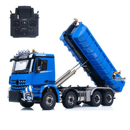 8X8 1/14 Remote Control Hydraulic Roll On Off Dumper 5 Valves RC Full Tipper 3Speed Transmission Light System Sound No Battery