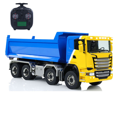Metal 1/14 Hydraulic RC Dump Truck 8x8 Full Tipper Differential Lock Axles 3Speed Gearbox Wheel Hub Reduction Flysky Radio Construction Vehicle