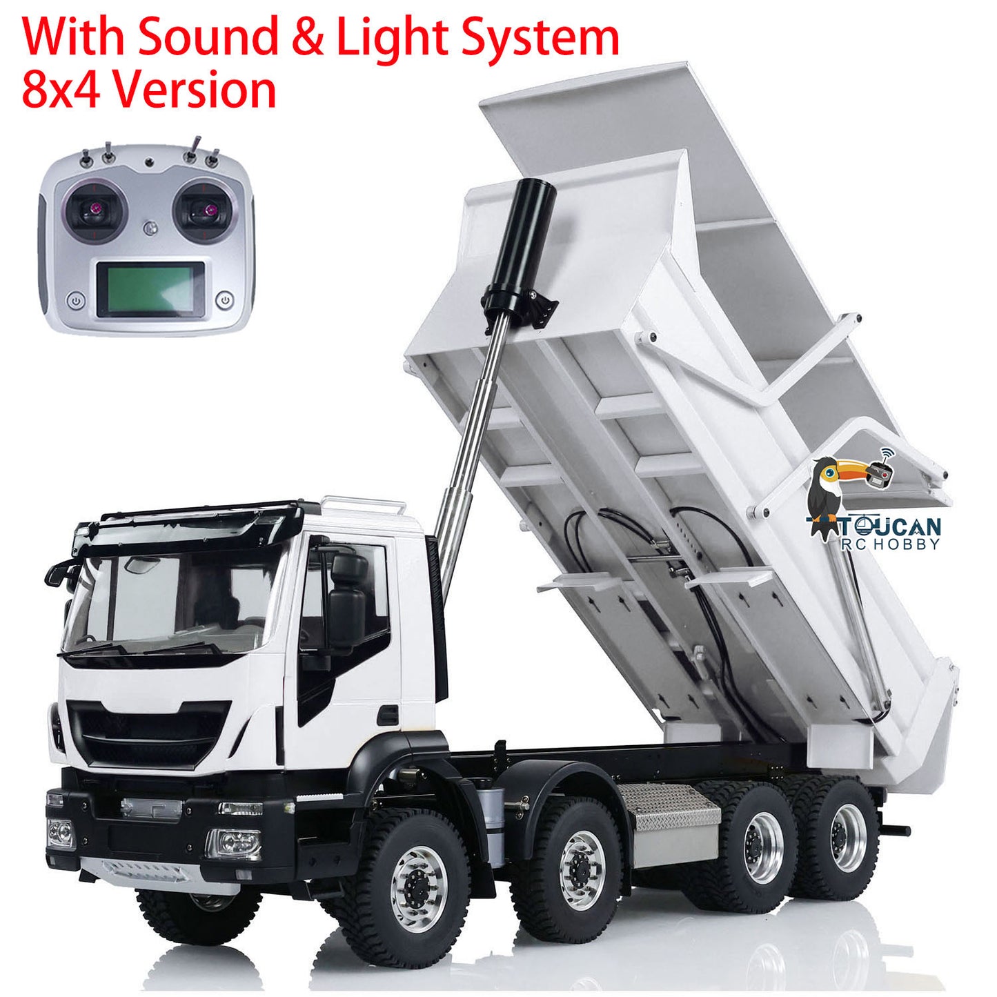 Metall 1/14 8x4 Lackiert Zusammengebaut PNP Hydraulische Flip-over-Abdeckung RC Truck Dumper Kipper Mit Licht Sound System