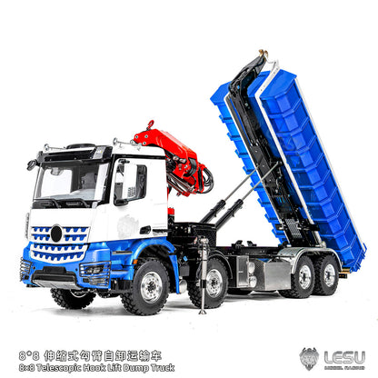 LESU Z0122/Z0123 1/14 Hydraulic RC Crane Dump Truck 8x8 Telescopic/Folding Hook Lift Remote Control Dumper with Metal Chassis 3 Speed Gearbox
