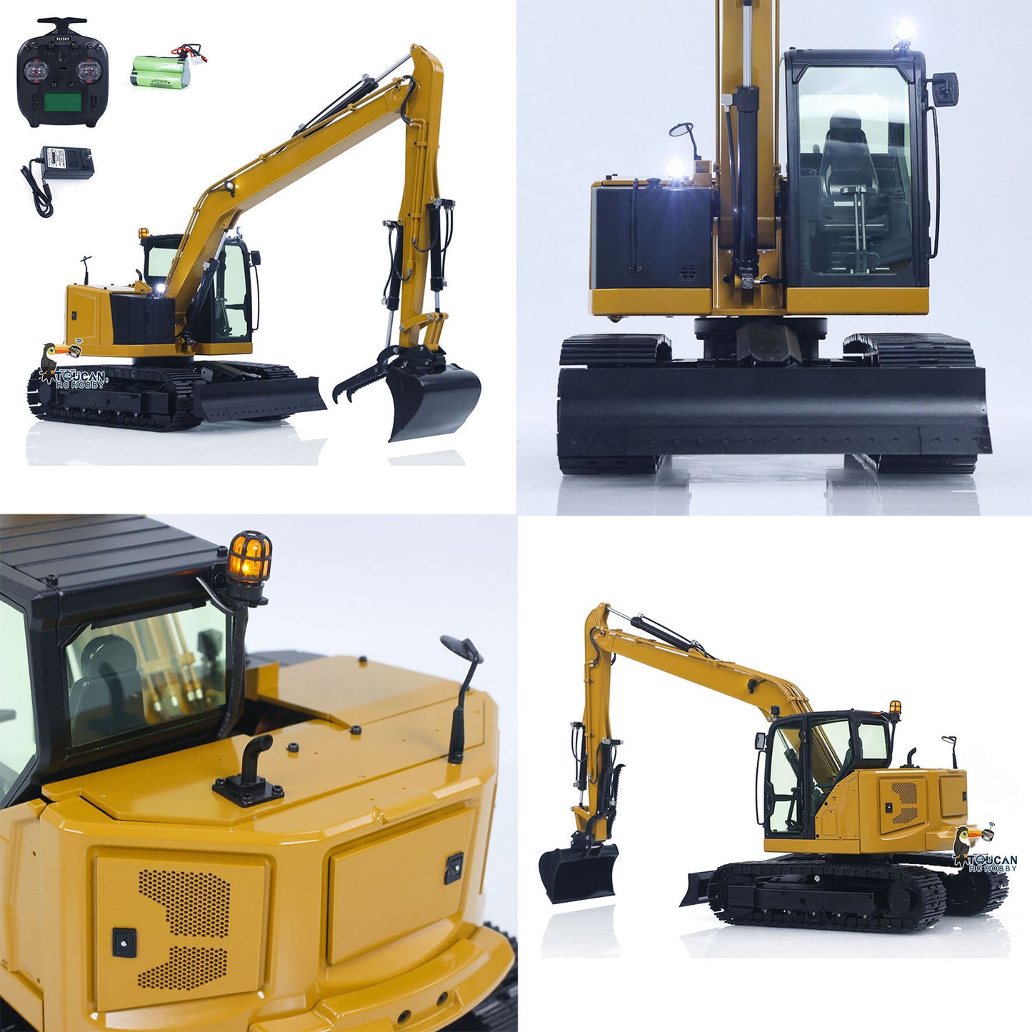 1/14 C308 RC Hydraulic Excavator 4 Valve Remote Control Construction Vehicle Extended Arm Brushless Motor No Sounds Charger