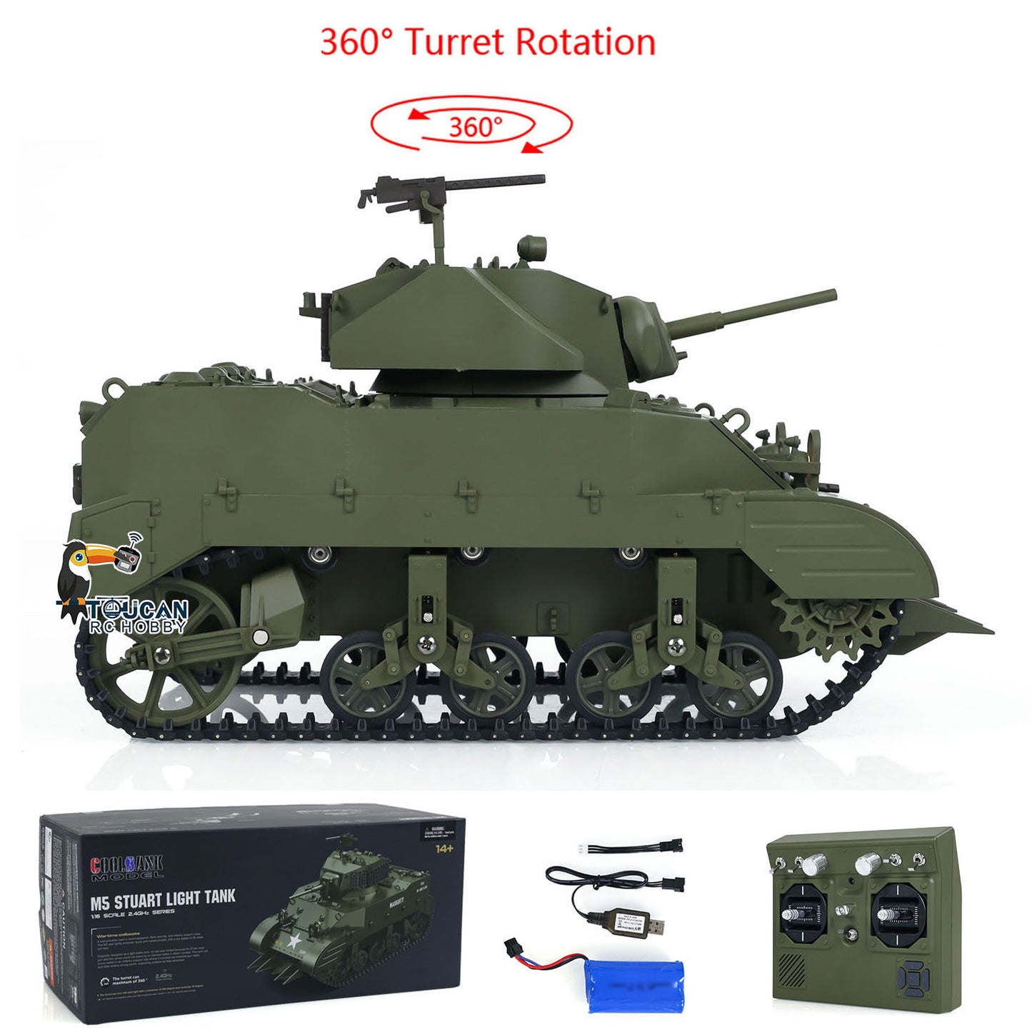 Char RTR à l'échelle 1/16 US Stuart M5A1 Char léger britannique VI à grande vitesse Son Lumières