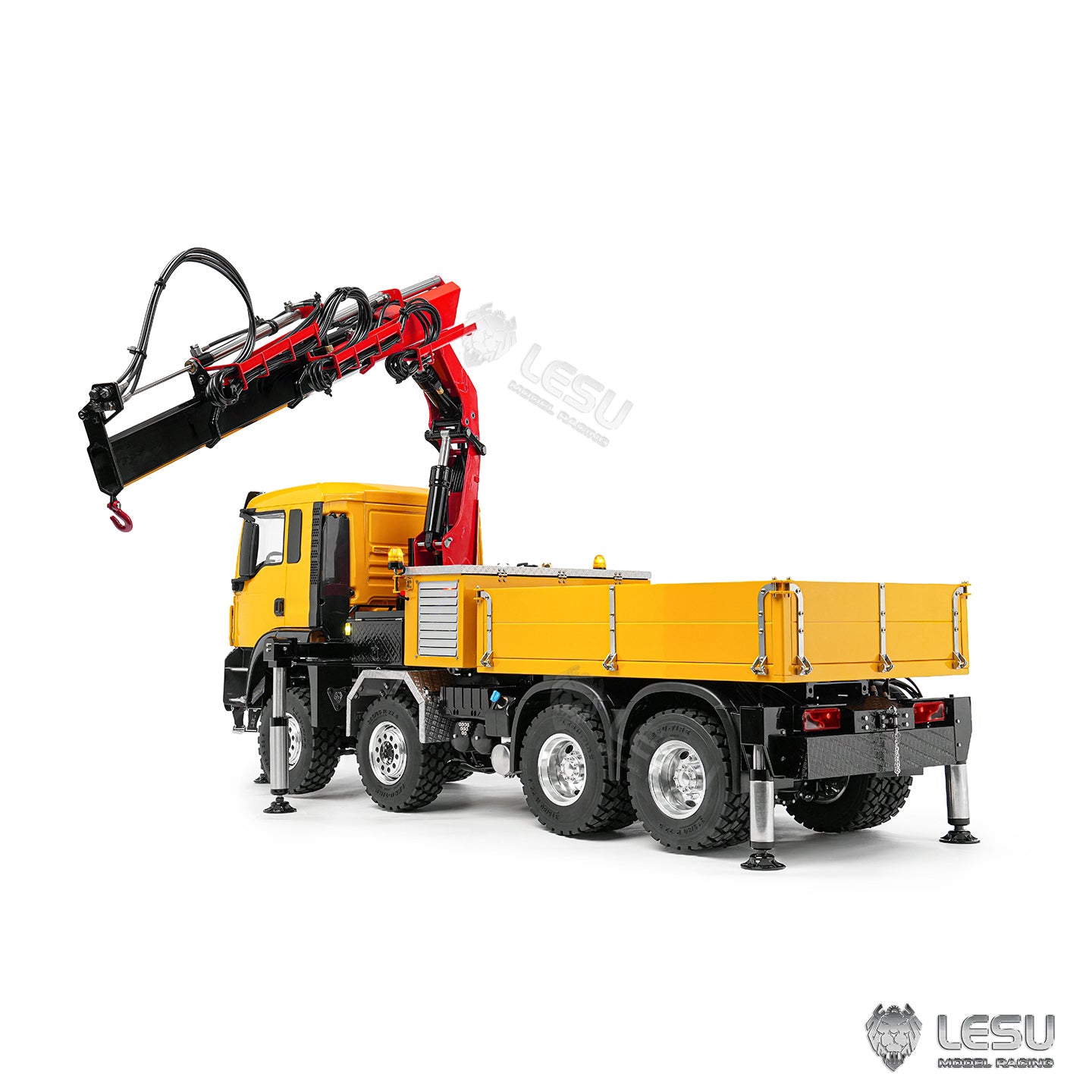 LESU Metal 1/14 RC Hydraulic Crane Truck 8X8 3Speed Remote Control Lorry Model 7CH Valve 6 Outriggers Light Sound Axle Diff Lock