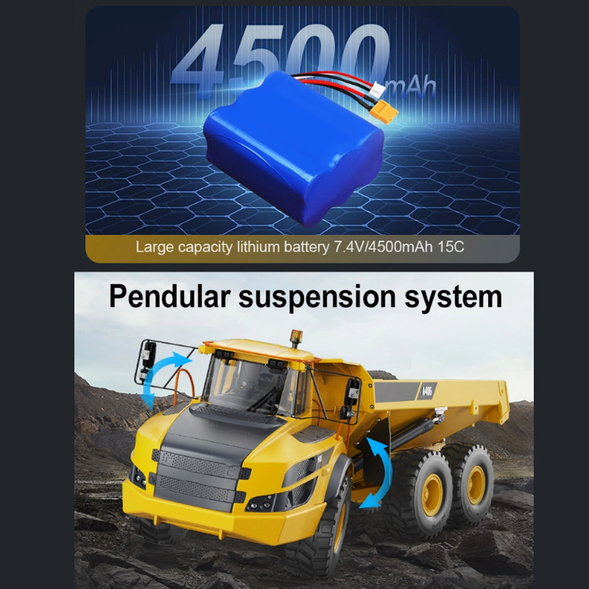 Metal DoubleE 1/16 Remote Control Articulated Dumper 6WD Electric Remote Control Truck Model 10KG Load Capacity Openable Door