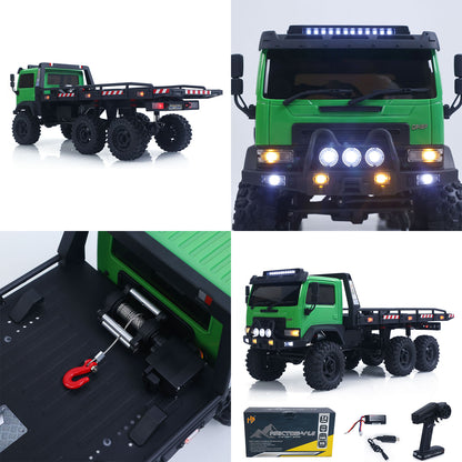US Stock 1/18 Remote Control Flatbed Truck 6*6 Electric RC Off Road Vehicle Model Metal Chassis Gear Light System Flysky Radio No Sounds