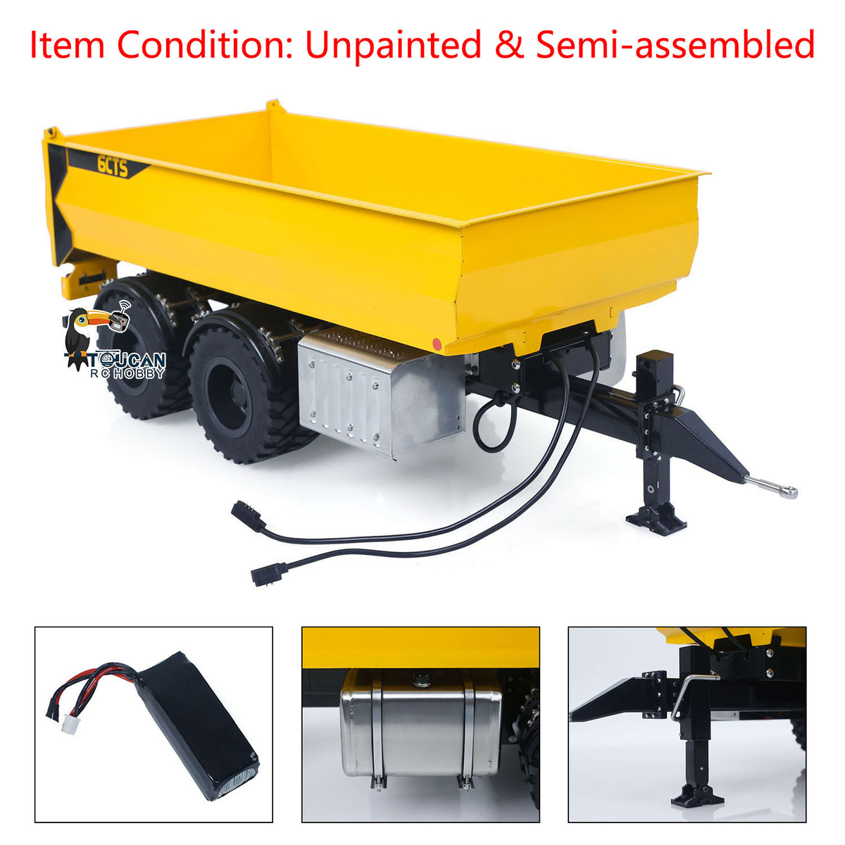 1/14 2 Axels Metal RC Hydraulic Dump Trailer Truck W/ Support Leg for LR914 PRO Remote Control Wheeled Excavator Digger Model