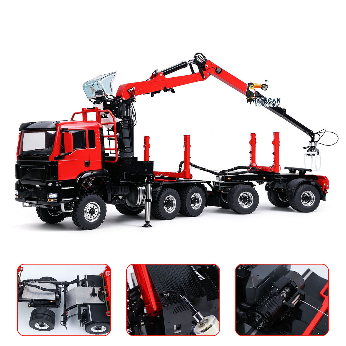 LESU 1/14 RC Logging Truck Timber Trucks Hydraulic Crane Trailer Remote Control Lorry 6x6 Metal Chassis 8CH Valves Light Sound