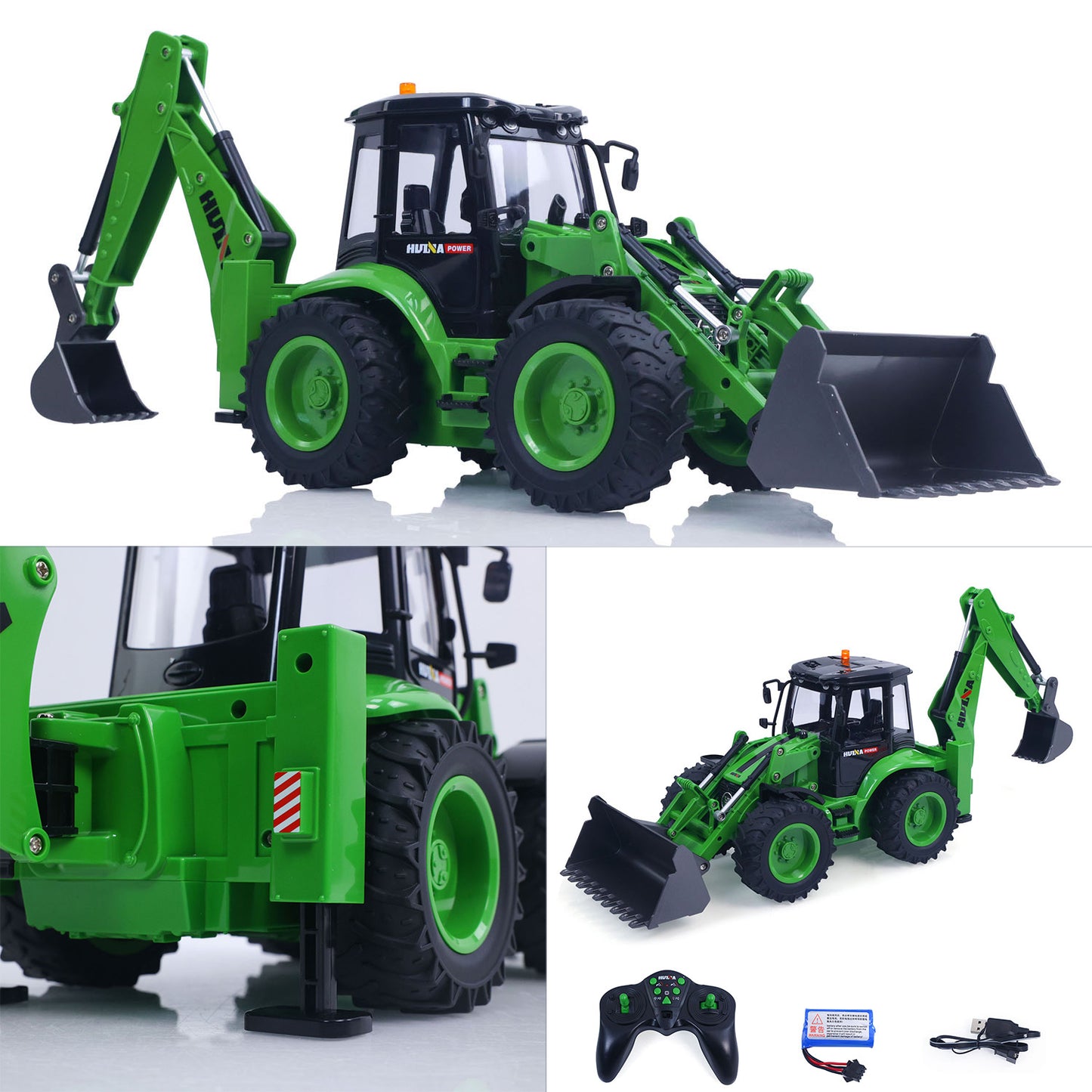 US STOCK HUINA 1/14 1579 Remote Control Backhoe Excavator 2.4G 9CH RC Loader Model Toys