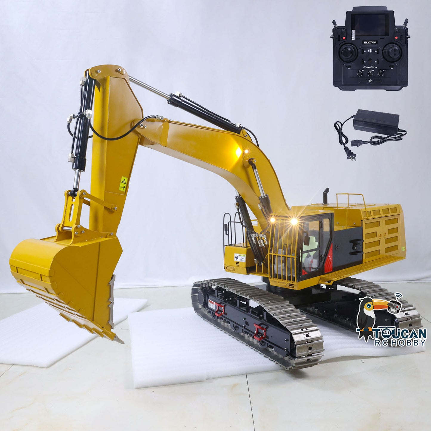 Metal 1/8 390F RC Hydraulic Excavator Digger Shear Scissor Grab Bucket Ripper Quick Released Coupler