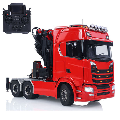 1/14 Remote Control Tractor Truck 7-way Valves Hydraulic Crane 6x6 RC Lorry Car 3Speed Gearbox Axle Locks Light Sound System