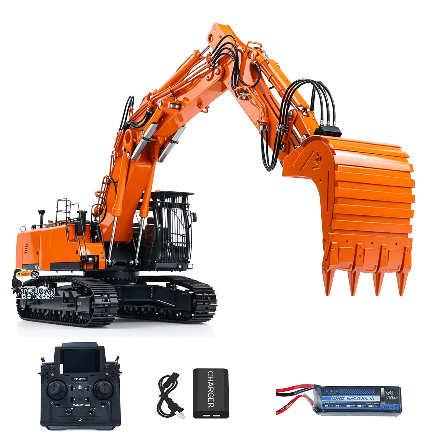 LESU 1/14 Metal RC Hydraulic Excavator LR956 7CH 3Arms Digger Quick Coupler Brushless Motor Radio Light Sound Smoke RTR