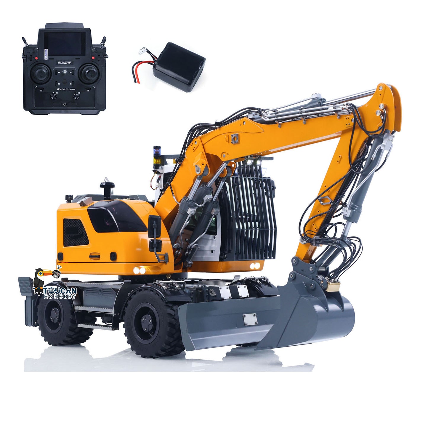 LR914 PRO MAX Metal 4WD 1/14 RC Hydraulic Wheeled Excavator 11-ways Valve RTR Radio Controlled Digger PL18EV Lite Battery Light