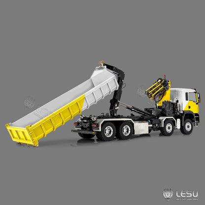 LESU 1/14 Metal RC Hydraulic Hook Lift Dumper Z0124/Z0125 8x8 Crane Dump Truck Model with 3 Speed Transmission LED Lights Sound System