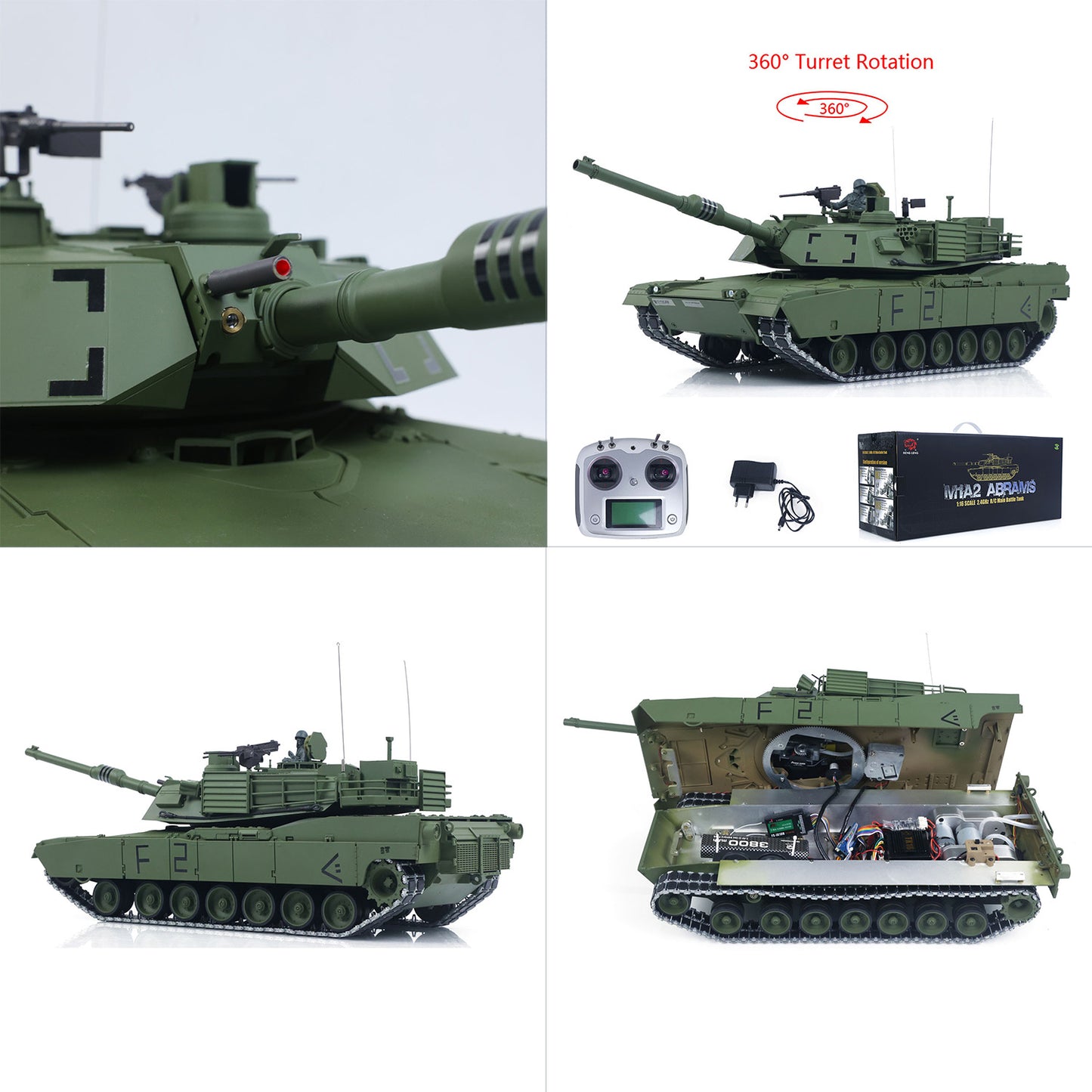 1/16 TOUCAN Remote Control Battle Tank 3918 Abrams M1A2 Metal Gearbox 360 Rotation Barrel Recoil Elevation Laser Aiming Light