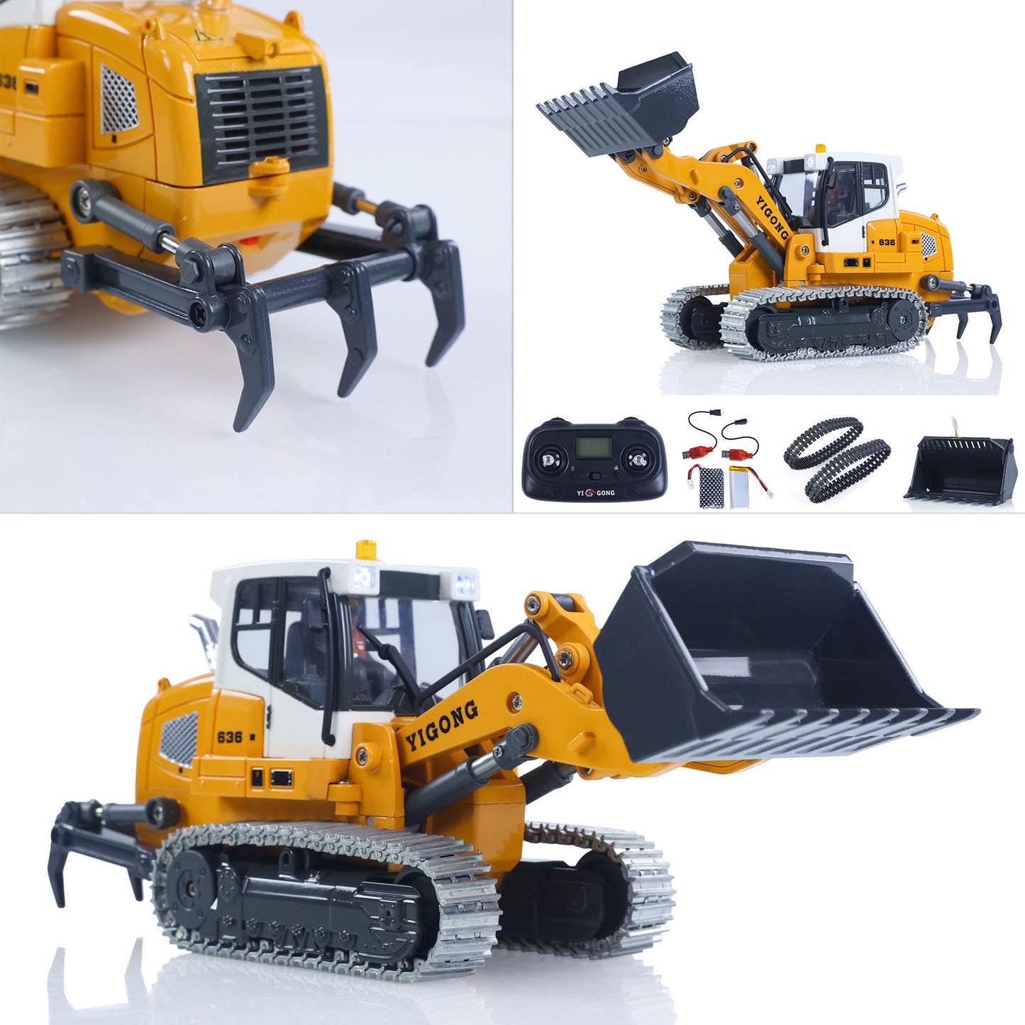US STOCK 1:50 RC Electric Lifting Tracked Loader LR636 2.4G Construction Vehicle Metal Bucket Tracks Ripper RTR Model Light Sound Battery